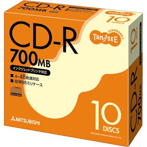 （まとめ） TANOSEE データ用CD-R 700MB ホワイトプリンターブル 5mmスリムケース SR80FP10T 1パック（10枚） 【×10セット】 - 拡大画像