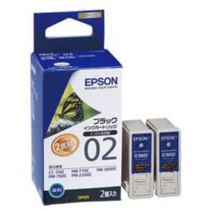 （まとめ） エプソン EPSON インクカートリッジ ブラック IC1BK02W 1パック（2個） 【×3セット】 - 拡大画像