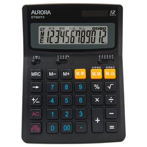（まとめ） AURORA 大型電卓 12桁 デスクトップタイプ DT950TX-B 1台 【×3セット】 - 拡大画像
