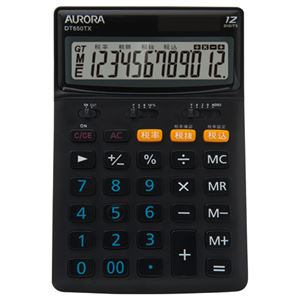 （まとめ） AURORA 中型電卓 12桁 卓上タイプ DT650TX-B 1台 【×4セット】 - 拡大画像