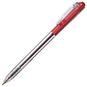 （まとめ） TANOSEE ノック式油性ボールペン 0.7mm 赤 （軸色 クリア） 1箱（10本） 【×20セット】 - 拡大画像