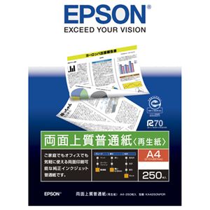 （まとめ） エプソン EPSON 両面上質普通紙＜再生紙＞ A4 KA4250NPDR 1冊（250枚） 【×10セット】