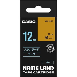 （まとめ） カシオ CASIO ネームランド NAME LAND スタンダードテープ 12mm×8m 金／黒文字 XR-12GD 1個 【×5セット】 - 拡大画像