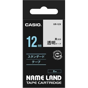 （まとめ） カシオ CASIO ネームランド NAME LAND スタンダードテープ 12mm×8m 透明／黒文字 XR-12X 1個 【×5セット】 - 拡大画像