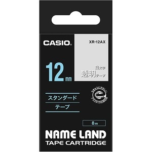 （まとめ） カシオ CASIO ネームランド NAME LAND スタンダードテープ 12mm×8m 透明／白文字 XR-12AX 1個 【×5セット】 - 拡大画像