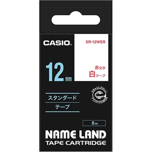 （まとめ） カシオ CASIO ネームランド NAME LAND スタンダードテープ 12mm×8m 白／赤文字 XR-12WER 1個 【×5セット】 - 拡大画像