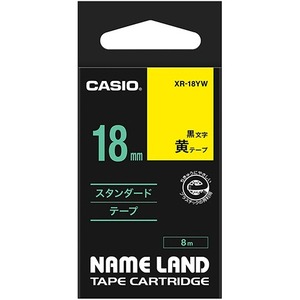 （まとめ） カシオ CASIO ネームランド NAME LAND スタンダードテープ 18mm×8m 黄／黒文字 XR-18YW 1個 【×4セット】 - 拡大画像