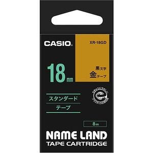 （まとめ） カシオ CASIO ネームランド NAME LAND スタンダードテープ 18mm×8m 金／黒文字 XR-18GD 1個 【×4セット】 - 拡大画像