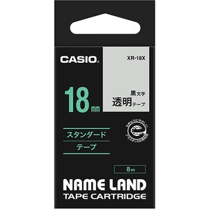 （まとめ） カシオ CASIO ネームランド NAME LAND スタンダードテープ 18mm×8m 透明／黒文字 XR-18X 1個 【×4セット】 - 拡大画像