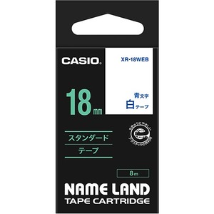 （まとめ） カシオ CASIO ネームランド NAME LAND スタンダードテープ 18mm×8m 白／青文字 XR-18WEB 1個 【×4セット】 - 拡大画像