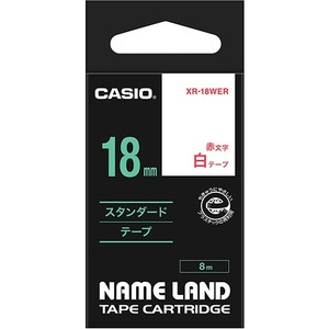 （まとめ） カシオ CASIO ネームランド NAME LAND スタンダードテープ 18mm×8m 白／赤文字 XR-18WER 1個 【×4セット】 - 拡大画像