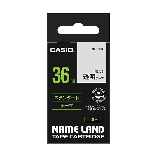 （まとめ） カシオ CASIO ネームランド NAME LAND スタンダードテープ 36mm×8m 透明／黒文字 XR-36X 1個 (×2セット) b04