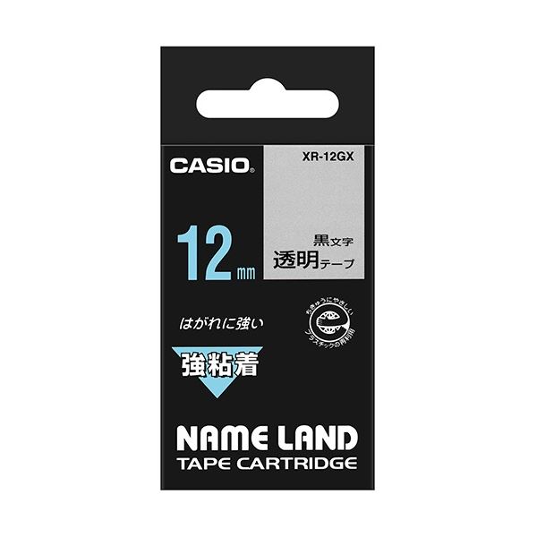 （まとめ） カシオ CASIO ネームランド NAME LAND 強粘着テープ 12mm×5.5m 透明／黒文字 XR-12GX 1個 (×5セット) b04