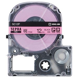（まとめ） キングジム テプラ PRO テープカートリッジ パステル 12mm ピンク／黒文字 SC12P 1個 【×5セット】 - 拡大画像