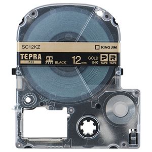 （まとめ） キングジム テプラ PRO テープカートリッジ パステル 12mm 黒／金文字 SC12KZ 1個 【×5セット】 - 拡大画像