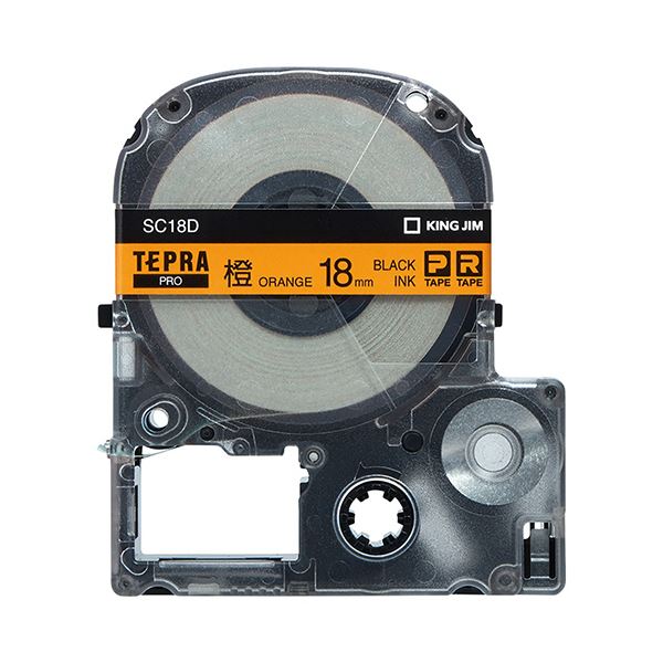 （まとめ） キングジム テプラ PRO テープカートリッジ パステル 18mm オレンジ／黒文字 SC18D 1個 (×4セット) b04