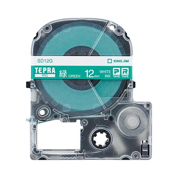 （まとめ） キングジム テプラ PRO テープカートリッジ ビビッド 12mm 緑／白文字 SD12G 1個 (×5セット) b04