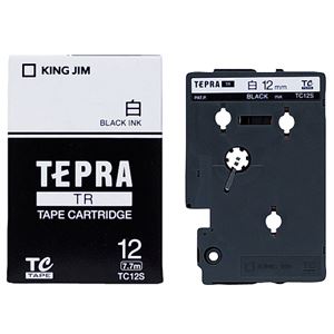 （まとめ） キングジム テプラ TR テープカートリッジ 12mm 白／黒文字 TC12S 1個 【×4セット】 - 拡大画像
