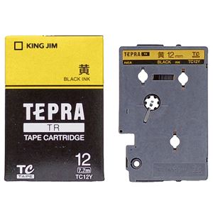 （まとめ） キングジム テプラ TR テープカートリッジ パステル 12mm 黄／黒文字 TC12Y 1個 【×4セット】 - 拡大画像