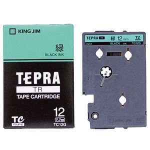 （まとめ） キングジム テプラ TR テープカートリッジ パステル 12mm 緑／黒文字 TC12G 1個 【×4セット】 - 拡大画像