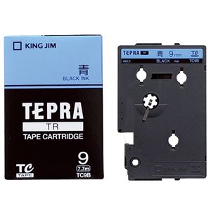 （まとめ） キングジム テプラ TR テープカートリッジ パステル 9mm 青／黒文字 TC9B 1個 【×4セット】 - 拡大画像