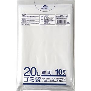 （まとめ） クラフトマン 業務用透明 メタロセン配合厚手ゴミ袋 20L HK-024 1パック（10枚） 【×30セット】 - 拡大画像