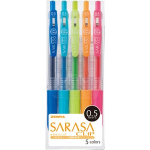 （まとめ） ゼブラ ゲルインクボールペン サラサクリップ 0.5mm 5色（各色1本） JJ15-5CA 1パック 【×10セット】 - 拡大画像