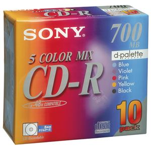 （まとめ） ソニー データ用CD-R 700MB 48倍速 5色カラーMIX 5mmスリムケース 10CDQ80EXS 1パック（10枚：各色2枚） 【×5セット】