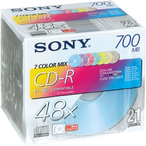 （まとめ） ソニー データ用CD-R 700MB 48倍速 7色カラーMIX 5mmスリムケース 21CDQ80FX 1パック（21枚：各色3枚） 【×3セット】 - 拡大画像