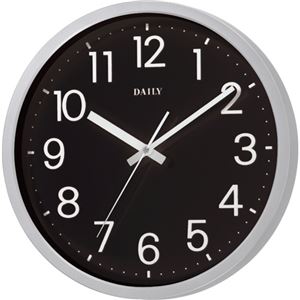 （まとめ） デイリー クオーツ掛時計 フラットフェイスDN シルバーメタリック（文字盤：ブラック） 4KGA06DN02 1台 【×2セット】 - 拡大画像