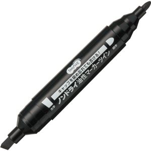 （まとめ） TANOSEEキャップ式ノンドライ油性マーカー ツイン 太字+細字 黒 1セット（10本） 【×5セット】