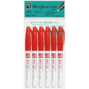 （まとめ） 寺西化学 油性マーカー マジックインキNo.700 極細 0.7mm 赤 M700-T2-6P 1パック（6本） 【×10セット】