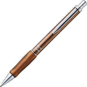 （まとめ） TANOSEEノック式油性ボールペン（なめらかインク） ハイグレード 0.5mm 黒 （軸色：モカブラウン） 1本 【×10セット】