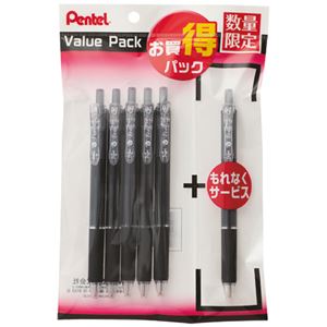 （まとめ） ぺんてる 油性ボールペン ビクーニャフィール 0.7mm 黒 5本+おまけ1本付 BXB117A5CP 1パック 【×10セット】