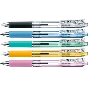 （まとめ） ぺんてる 油性ボールペン ビクーニャフィール 0.7mm 黒 カラー軸 アソート（5色各1本） BXB117-5 1パック 【×10セット】