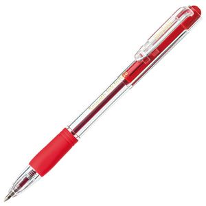 TANOSEEノック式なめらかインク油性ボールペン（使い切りタイプ） グリップ付 0.7mm 赤 （軸色：クリア）1セット（100本：10本×10パック）