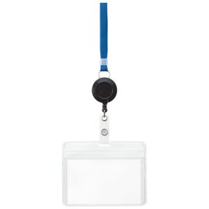（まとめ） TANOSEE リール式吊下げ名札防水チャック付 青 1個 【×10セット】