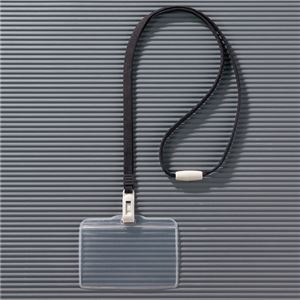 （まとめ） ライオン事務器 つりさげ名札 ヨコ型ソフトタイプ 平ひも ブラック N73SR-10P 1パック（10個） 【×3セット】