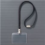 （まとめ） ライオン事務器 つりさげ名札 ヨコ型ソフトタイプ 平ひも ブラック N73SR-10P 1パック（10個） 【×3セット】