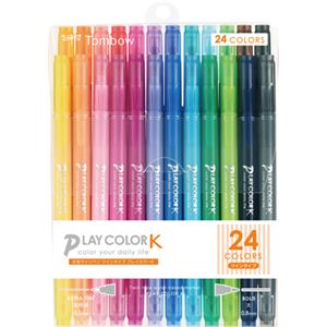 （まとめ） トンボ鉛筆 水性サインペンプレイカラーK ツインタイプ 24色（各色1本） GCF-012 1パック 【×3セット】
