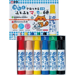 （まとめ） サクラクレパス洗たくでおとせるふとふとマーカー 6色（各色1本） MK-L6 1パック 【×5セット】