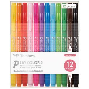 （まとめ） トンボ鉛筆 水性カラーサインペンプレイカラー2 12色（各色1本） GCB-011 1パック 【×5セット】