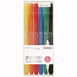 （まとめ） トンボ鉛筆 水性カラーサインペンプレイカラー2 6色（各色1本） GCB-611 1パック 【×10セット】