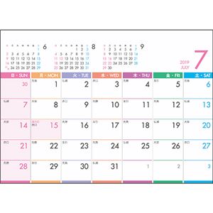 （まとめ） 九十九商会 卓上カレンダーパステルカラースケジュール 2019年版 SG-927-2019 1セット（5冊） 【×3セット】