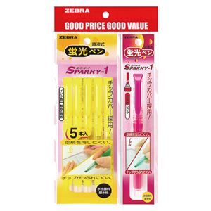 （まとめ） ゼブラ 蛍光スパーキー1 イエロー5本+おまけピンク1本付 P-WKP1-Y5-TS 1パック 【×10セット】