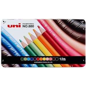 （まとめ） 三菱鉛筆 色鉛筆880級12色（各色1本） K88012CP 1缶 【×5セット】