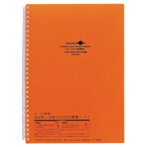 （まとめ） リヒトラブ AQUA DROPsツイストノート セミB5 29穴 B罫 30枚 橙 N-1608-4 1冊 【×30セット】