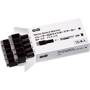 （まとめ） TANOSEEイレーザー付ホワイトボードマーカー 細字・丸芯 黒 1セット（10本） 【×5セット】
