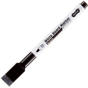 （まとめ） TANOSEEイレーザー付ホワイトボードマーカー 細字・丸芯 黒 1本 【×50セット】