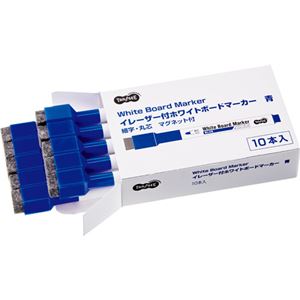 （まとめ） TANOSEEイレーザー付ホワイトボードマーカー 細字・丸芯 青 1セット（10本） 【×5セット】